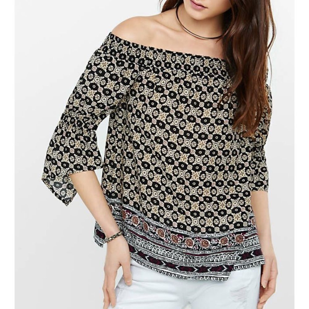 Express Foulard Print Off Shoulder Shirt
